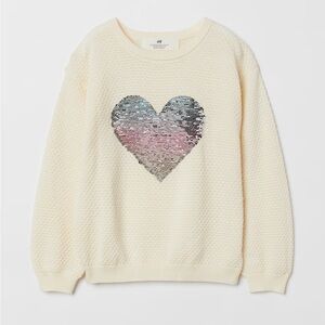 H&M Long Sleeve Textured Sweater with Flip Sequin Heart Design